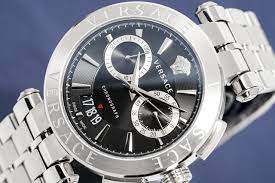 Versace Men’s Quartz Swiss Made Silver Stainless Steel Black Dial 45mm Watch VBR080017